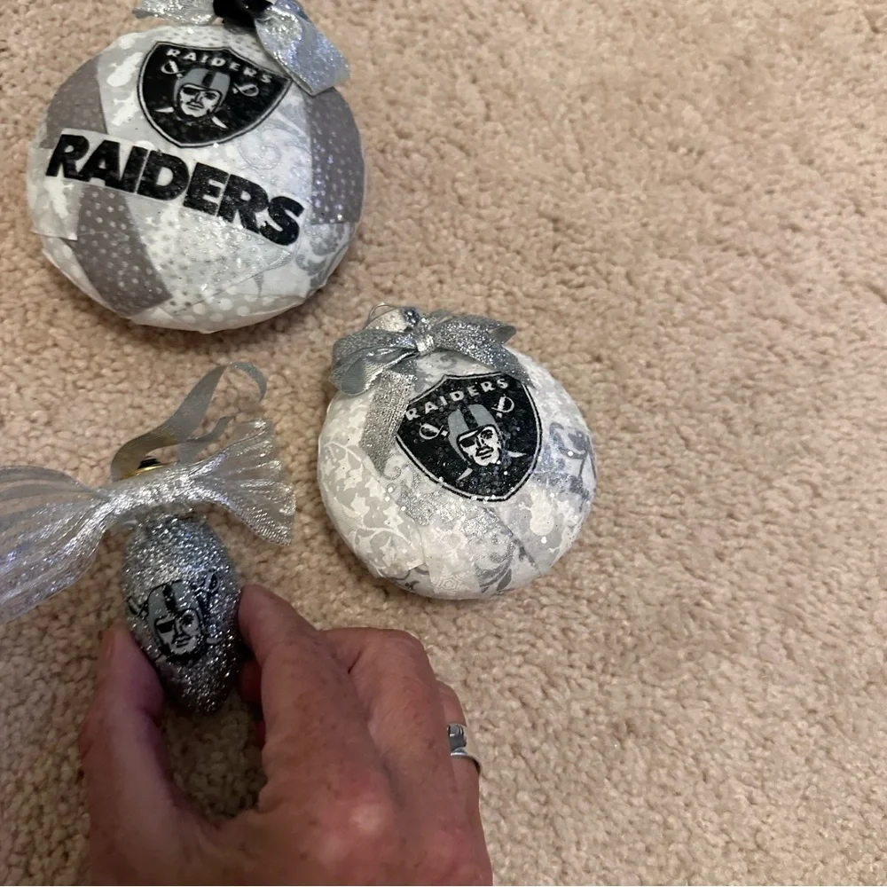 NFL Raiders Set of 3 Hand Crafted Patchwork Ornaments